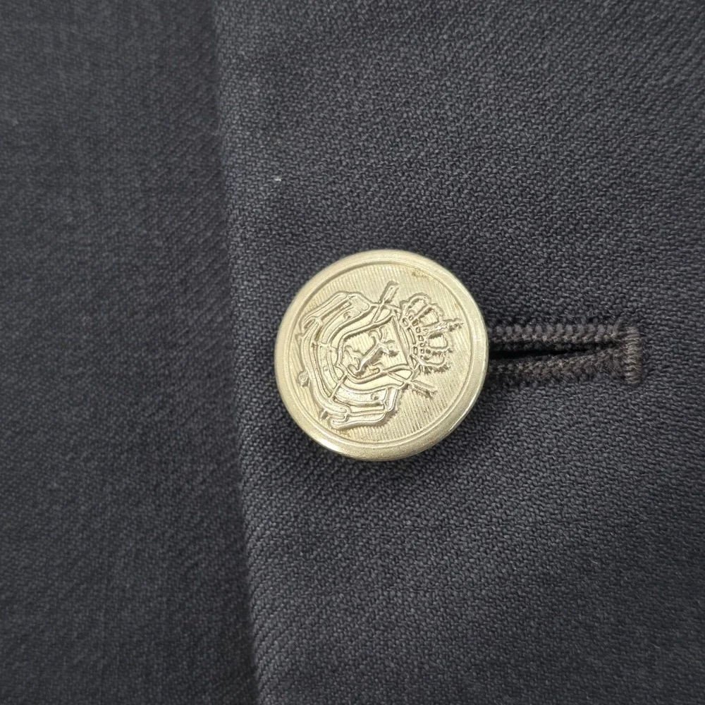 Brooks 346 Navy Blue Wool Cashmere Blazer Silver Crest Buttons Mens 46R Casual